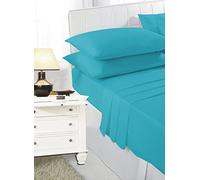 Papa Jones Ltd Small Double Fitted Elegant Design Percale Sheet For Three Quarter 4 Foot Bed - With Pillowcases, Stylish Design, Breathable And Anti-Allergy, Teal