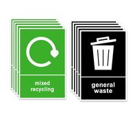 Papa Prints Pack of 10 Recycling Stickers Waterproof General Waste Stickers for Bins (100 x 150 mm) Self Adhesive Recycle Bin Stickers