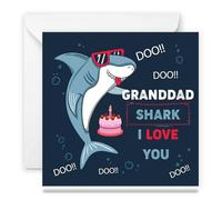 Papa Prints® Shark Love Grandad Birthday Cards for Men Grandad Fathers Day Card Birthday Card (145 x 150 mm) Happy Birthday Grandad Card with white envelope Grandpops Grandpa