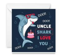 Papa Prints Uncle Birthday Card for Him Shark Love Father's Day Greeting Card Happy Birthday Uncle on Fathers Day Card from Toddler (145 x 150 mm) with Envelope
