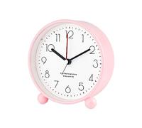 PAPABA Nightstand Clock Small Round Analogue Alarm with Night Light Battery Operated Kids Students Desk Quiet Easy to Set Durable Precise Ideal for Bedroom Pink A
