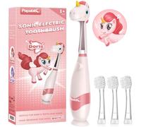 Papablic Toddler Sonic Electric Toothbrush Kids for Ages 1-3 Years, Baby Electric Toothbrush with Cute Unicorn Cover and Smart LED Timer, 4 Brush Heads (Doris)