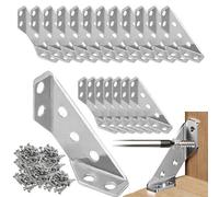 PAPAcroscoma 20 Pcs Stainless Steel Corner Connector, Corner Brackets for Wood, Furniture Bracket with 170 Screws,Triangle Support Fixed Corner Brace for Shelf Cabinet Table Desk