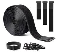 PAPAcroscoma Black Cable Velcro Straps：5cm x 5m Heavy Duty Hook and Loop Straps with 15 Buckles, Adjustable Cut-to-Length Cable Ties, Reusable Cinch Straps for Securing Cables, Hoses and More