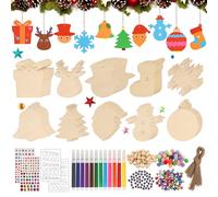 PAPAcroscoma Wooden Christmas Tree Decorations: 376Pcs DIY Craft Kit for Kids Family Unpainted Ornaments with String Paint Your Own Baubles Craft Supplies Make Your Own Christmas Decorations