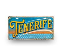 Papagaio Studio Vintage Spanish Cities Tin Signs, Decorative License Plate Wall Art, Retro Metal Signs, 15x30 cm, Pre-Drilled Holes, Multiple City Designs Available (Tenerife)