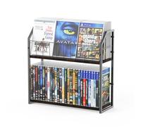 PAPAGIFTREE 2-Tier DVD Storage Rack, DVD Shelf with Display Top, Wood Shelves with a Metal Frame for DVDs, CDs, Movie and Media, Holds Up to 56 DVDs, for Home and Music Organization