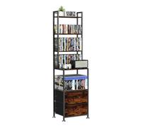 PAPAGIFTREE CD Rack and Storage with Two Drawers, 5-Tier DVD Shelf and Rack, CD Storage Tower and Holder for DVDs, Books and Media Games, Movie Collection and Decor, Ideal for Living Room, Home