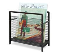 PAPAGIFTREE Freestanding Magazine Rack with Handle, Magazine File Holder Storage Metal Mesh with Wood Base, 29.5×11.5×26.9cm Mini Bookshelf for Newspapers, Books, Folders, Mails, Dark Black