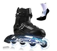 PAPAISON Adjustable Inline Skates for Kids and Adults with Full Light Up Wheels, Outdoor Roller Skates for Girls and Boys, Men and Women (Black, Large-Youth & Adult (5-8Women/4-7Kids Men))