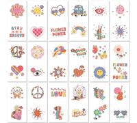 PapaKit 36 Pc Retro Groovy Temporary Tattoo Set - 18 Individually Wrapped Sheets | Party Favors, Birthday Goodie Bag Fillers, School Rewards for Boys & Girls