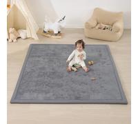 PaPaMat 1.3" Thick Baby Floor Play Mat, 59x79 Padded Foam Tummy Time Crawling Mat, Non-Slip Water-Repellent Soft Plush Nursey Area Rug for Playroom Bedroom Living Room (Dark Gery)