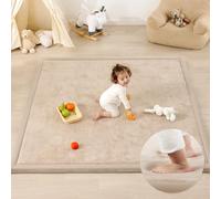 PaPaMat 1.3" Thick Baby Play Mat for Floor Playpen, 71x59 Large Foam Tummy Time Mat, Padded Support Soft Plush Nursery Rug for Infant Kids Toddler Crawling Kick Activity (Beige)