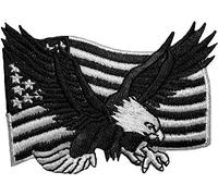 Papapatch Bald Eagle with American USA Flag Sew on Iron on Embroidered Applique Patch - Black & White (Iron-Bald-USA-BW)