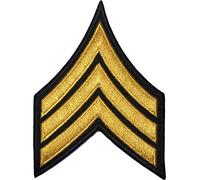 Papapatch Chevrons Sergeant E-5 Stripes US Army Rank Sew on Iron on Arms Shoulder Embroidered Applique Patch - Black and Gold (1 Piece) (IRON-E5-BK-GOLD-02)