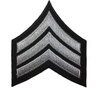 Papapatch Chevrons Sergeant E-5 Stripes US Army Rank Sew on Iron on Arms Shoulder Embroidered Applique Patch - Black and Grey (1 Piece) (IRON-E5-BKGY)