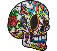 Papapatch Mexican Sugar Skull Tattoo Dead Head Biker DIY Embroidered Applique Sew on Iron on Patch - White (IRON-MEXI-SKULL-03-WH)