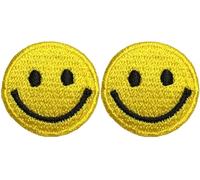 Papapatch Set 2 of Small Mini Tiny Cute Smile Face Happy Sign Funny Applique Sew Iron on Embroidered Patches - Yellow (SMILE-YL-MINI02)