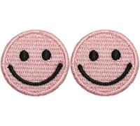 Papapatch Set 2 of Small Mini Tiny Cute Smile Face Happy Sign Funny Applique Sew Iron on Embroidered Patches - Pink (SMILE-PK-MINI02)
