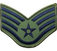 Papapatch Staff Sergeant Chevrons Rank US Air Force USAF Airman Army Military Sewing Iron on Arms Shoulder Embroidered Applique Patch - OD (Olive Drab) (1 Piece) (STAFF-OD)