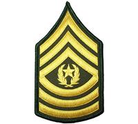 Papapatch U.S. Army Sergeant E-9 Major Rank Chevrons Stripes Uniform Sew on Iron on Arm Shoulder Applique Embroidered Patch - Gold on Green (1 Piece) (E9-GG)