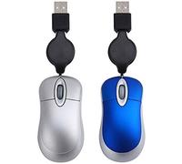 PAPAPI 2 Pcs Mini Usb Wired Mouse Retractable Cable Tiny Small Mouse 1600 Dpi Optical Compact Travel Mice- Silver & Blue