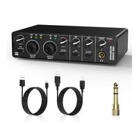 PAPAPI USB Audio Interface, 2 in 2 Out Audio Interface with 48V Phantom Power for Recording,for Guitarist, Vocalist, Podcaster