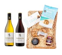 Paparuda Premium Wine Hamper | Sauvignon Blanc & Pinot Noir | Cheese, Chutney, Cookies & Chocolates | Gourmet Food & Wine Gift Basket | Presented in Classic Wicker Tray
