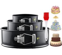 PAPA'S MALL 4 Pcs Non Stick Cake Tin (4,7,9 Inches) Set, Quick-Release Latch Cake tins for Baking, with 1PC Oil Brush, High Temperature Resistant Cake pan Set