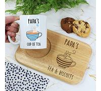 Papa's Tea & Biscuits Board & Mug Set, Wooden Treat Board with Cup of Tea Mug, Snack Tray, 350ml Coffee Mug Father's Day, Birthday Gifts for Papa