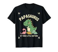 Papasaurus of Three Little Raptors Funny Dad Dinosaur Value Graphic T-Shirt, Men, Black, L