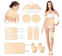 papasbox 10 Pcs Castor Oil Pack Wrap Kit, Reusable Organic Castor Oil Pack Kit for Neck Stomach Shoulder Knee Feet, Adjustable Compress Castor Oil Wrap Pads for Muscle Pain, Insomnia, Inflammation
