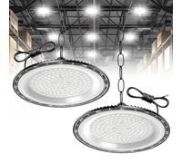 papasbox 2 PCS 200W UFO LED High Bay Light, 20000LM UFO led Workshop Light, Cold White 6500K Bright Workshop Lighting, IP65 Waterproof Industrial lamp high Bay for Factories, Garage, Warehouse