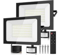 papasbox 2 x 150 W LED Spotlight with Motion Detector Outdoor Light Sensor | Outdoor Spotlight with Remote Control | Waterproof Floodlight IP66 Cool White 6500 K for Garden Garage