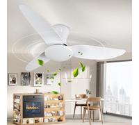papasbox Ceiling Fan Light - 3-Blade LED Ceiling Fan with Stepless Dimming, 3000-6500K, 6 Speeds, Timer, Remote Control - Quiet Light Fan for Bedroom, Living Room, Kitchen, White.