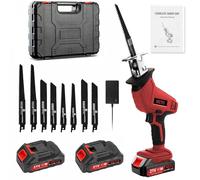 papasbox Reciprocating Saw,0-4000 RPM Variable Speed Cordless Electric Saws, 21V Brushless Wood Saws with 2pcs Batteries,8pcs Saw Blades,LED Light,Fast Charger for Metal Wood PVC Cutting-red
