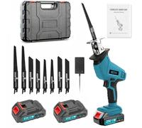 papasbox Reciprocating Saw,0-4000 RPM Variable Speed Cordless Electric Saws, 21V Brushless Wood Saws with 2pcs Batteries,8pcs Saw Blades,LED Light,Fast Charger for Metal Wood PVC Cutting-Blue