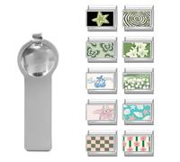 papasgix 11Pcs Italian Charms, 10mm*9mm Silvery UV Resin Italian Charm Bracelet Link Multiple Patterns DIY Jewelry Gifts (Flower-White)