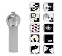 papasgix 11Pcs Italian Charms Set, 10mm*9mm Silvery Square Italian Charm Bracelet Link Colorful Patterns Shell Sea Star Cat Stainless Steel DIY Jewelry Gifts（Black-Cat）