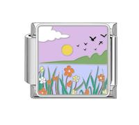 papasgix Italian Charm Bracelet Charms Silver Modular for Italian Charm Flowers Moon Italian Style Charms fits all 9mm Bracelet Retro Personality Accessories Mother's Day Gift Purple-green