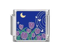 papasgix Italian Charm Bracelet Charms Silver Modular for Italian Charm Flowers Moon Italian Style Charms fits all 9mm Bracelet Retro Personality Accessories Mother's Day Gift Blue and Purple