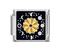 papasgix Italian Charm Bracelet Charms Silver Moon Modular for Italian Charm Flowers Italian Style Charms fits all 9mm Bracelet Retro Personality Accessories Mother's Day Gift Daisy Black