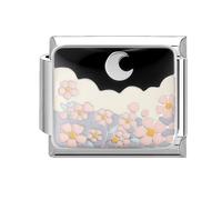 papasgix Italian Charm Bracelet Charms Silver Moon Modular for Italian Charm Flowers Italian Style Charms fits all 9mm Bracelet Retro Personality Accessories Mother's Day Gift Moon Black