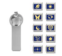 papasgix Italian Charm Bracelet Charms Silver Pack Links Bulk with Opening Tool 9mm Italian Charms Blue Star Moon Italian Modular Bracelet Links Handmade DIY Jewelry
