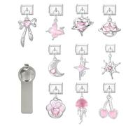 papasgix Italian Charm Bracelet Charms Silver Pack Links Bulk with Opening Tool 9mm Italian Charms Pendants Pink Italian Modular Bracelet Links Handmade DIY Jewelry