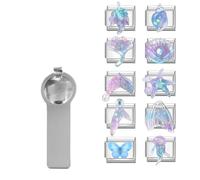 papasgix Italian Charm Bracelet Charms Silver Set with Blue Purple Assorted Charms Opening Tool 9mm Modular Italian Charm Bracelet Links Bulk Pack Handmade DIY Jewelry Ozean