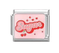 papasgix Italian Charm Bracelet Charms Silver Words Modular for Italian Charm Text Italian Style Charms fits all 9mm Bracelet Retro Personality Accessories Mother's Day Gift sugar red