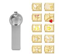 papasgix Italian Charms Set - 10mm*9mm Italian Charm Bracelet Link, Flower Cherry Love Butterfly Star DIY Charms with Tool Jewelry Gifts (Gold-Butterfly)