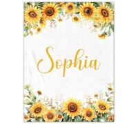 papasgix Personalised Baby Blanket for Kids Soft Flannel Custom Baby Blanket with Name Customised Throw Blanket for Infant Toddlers Newborn Baby Gift for Birthday Baby Shower (E-Sunflower)