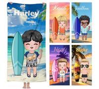 papasgix Personalised Beach Towel Microfiber Quick Dry Sand Free Cartoon Boy Dress Up beach towel for Kids Adults, Travel, Swimming, Holiday